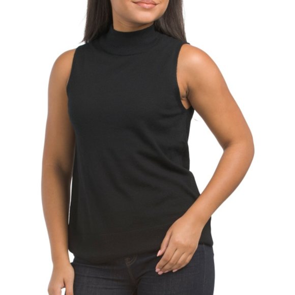 NWT TAHARI  Merino Wool Sleeveless Turtleneck Sweater oyster 167mo - Picture 3 of 4